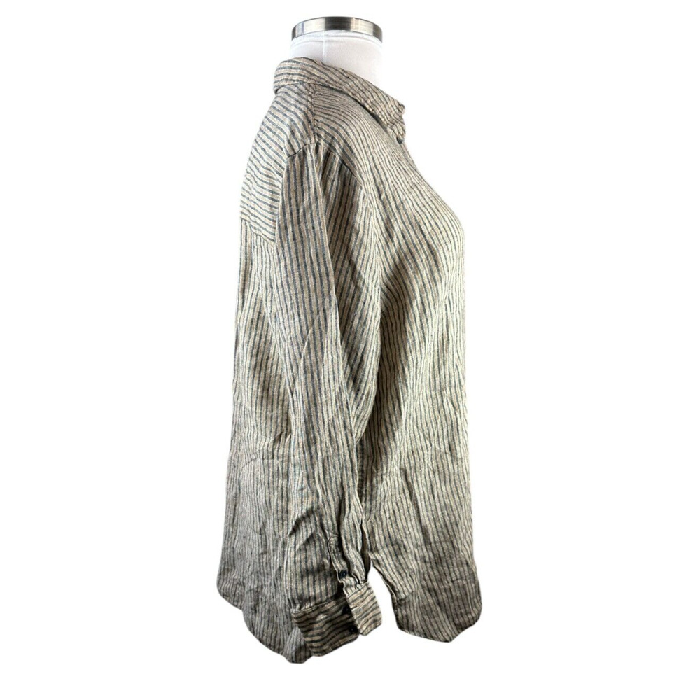 Boden Linen Button Front Long Tunic Top Metallic Stripe Shirt US Size 16/18 R - Picture 11 of 14